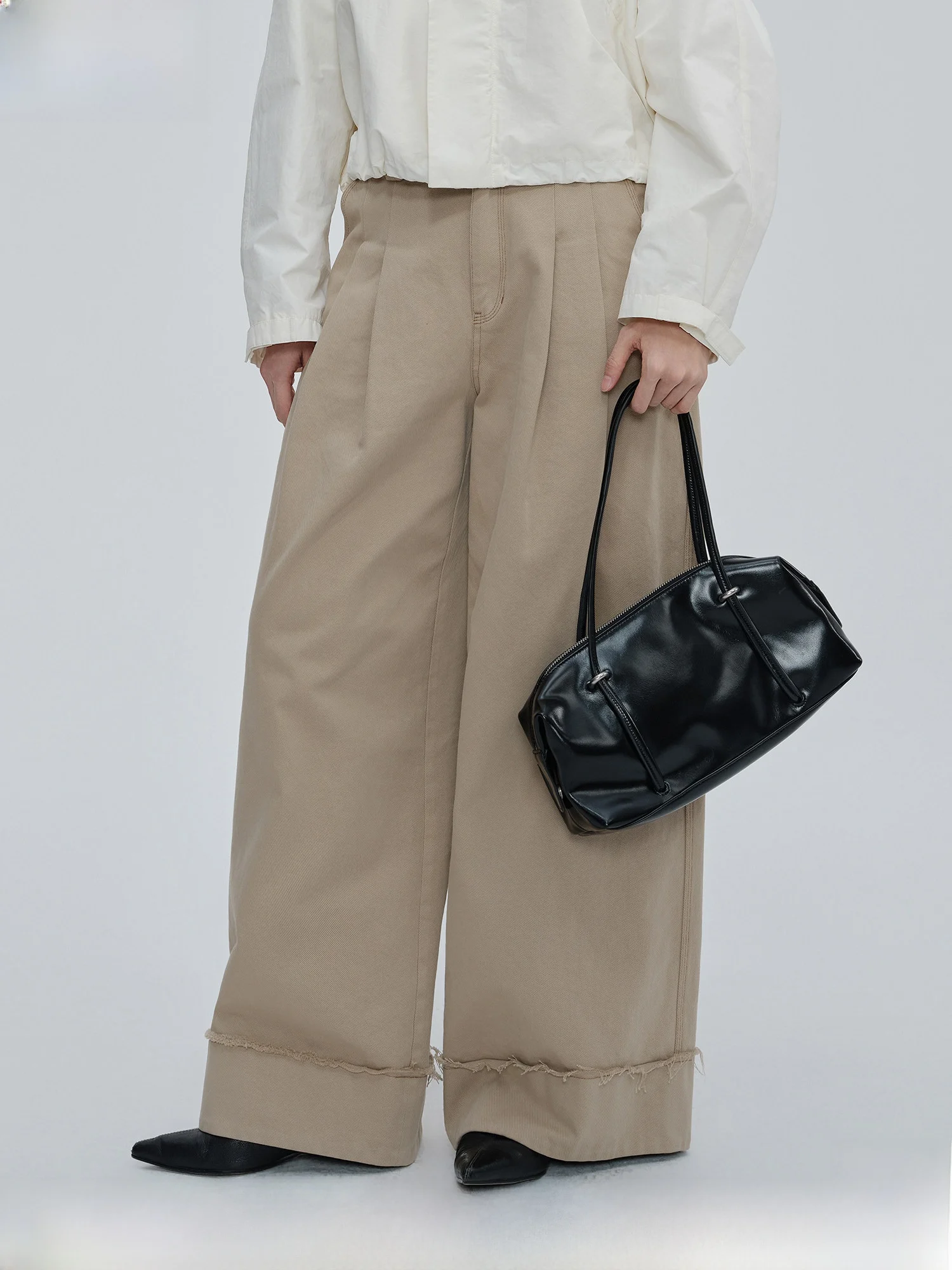 

Женские повседневные брюки Ele с высокой талией и широкими штанинами из хлопка, простые, стильные, весенние, для работы ZK. Прямая молния ULER