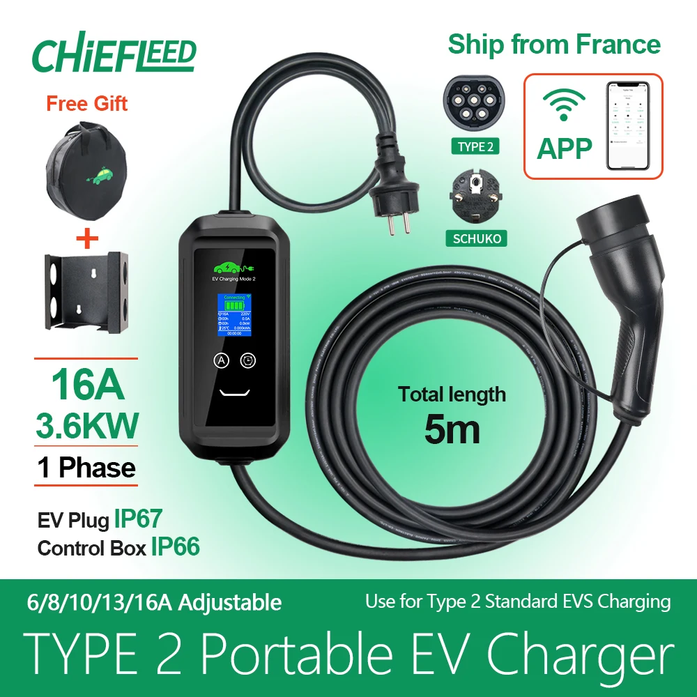 Chiefleed Type 2 3.6KW 16A IEC62196-2  Electric Car Charger EVSE Charging Cable Wallbox EU Plug Portable EV Charger