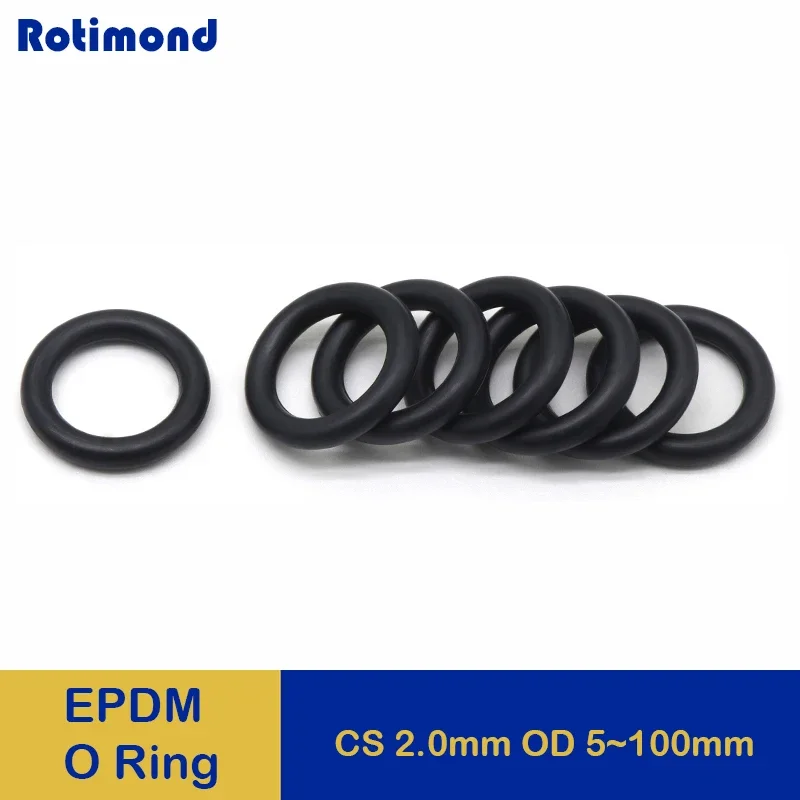 

10/50Pcs EPDM o Rings CS 2mm OD 5 ~ 100mm Acid and Alkali Resistance Water Resistance Friction Resistance o-ring Black