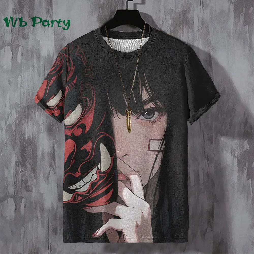 Beautiful Anime Characters Graphic T shirts Print Mens Clothing Harajuku Street Anime Print Short Sleeve Tee Oversized T-shirt