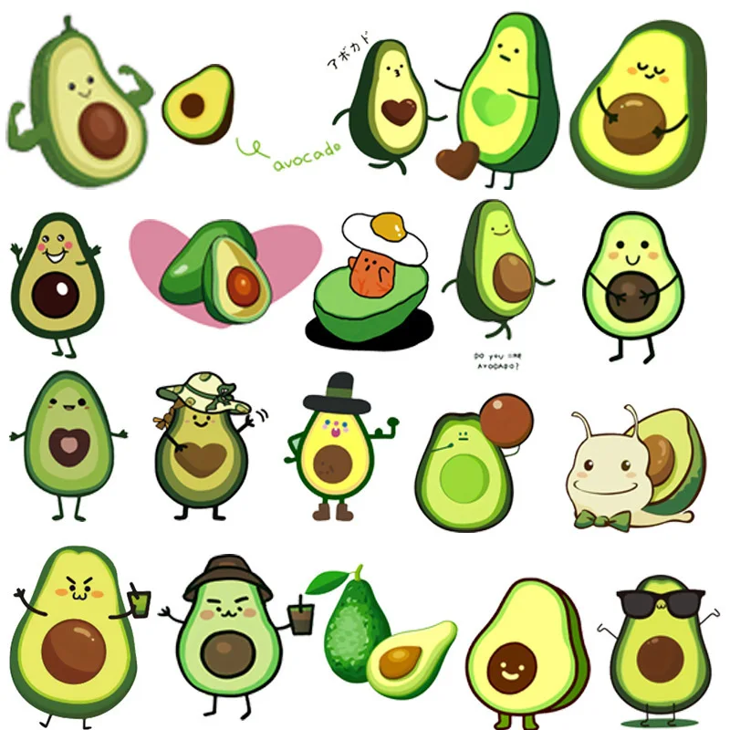 24 types Cartoon cute little avocado DTF Thermo Sticker Decals Heat Transfer Clothes Clothing Crafts Ironing Diy Accessory