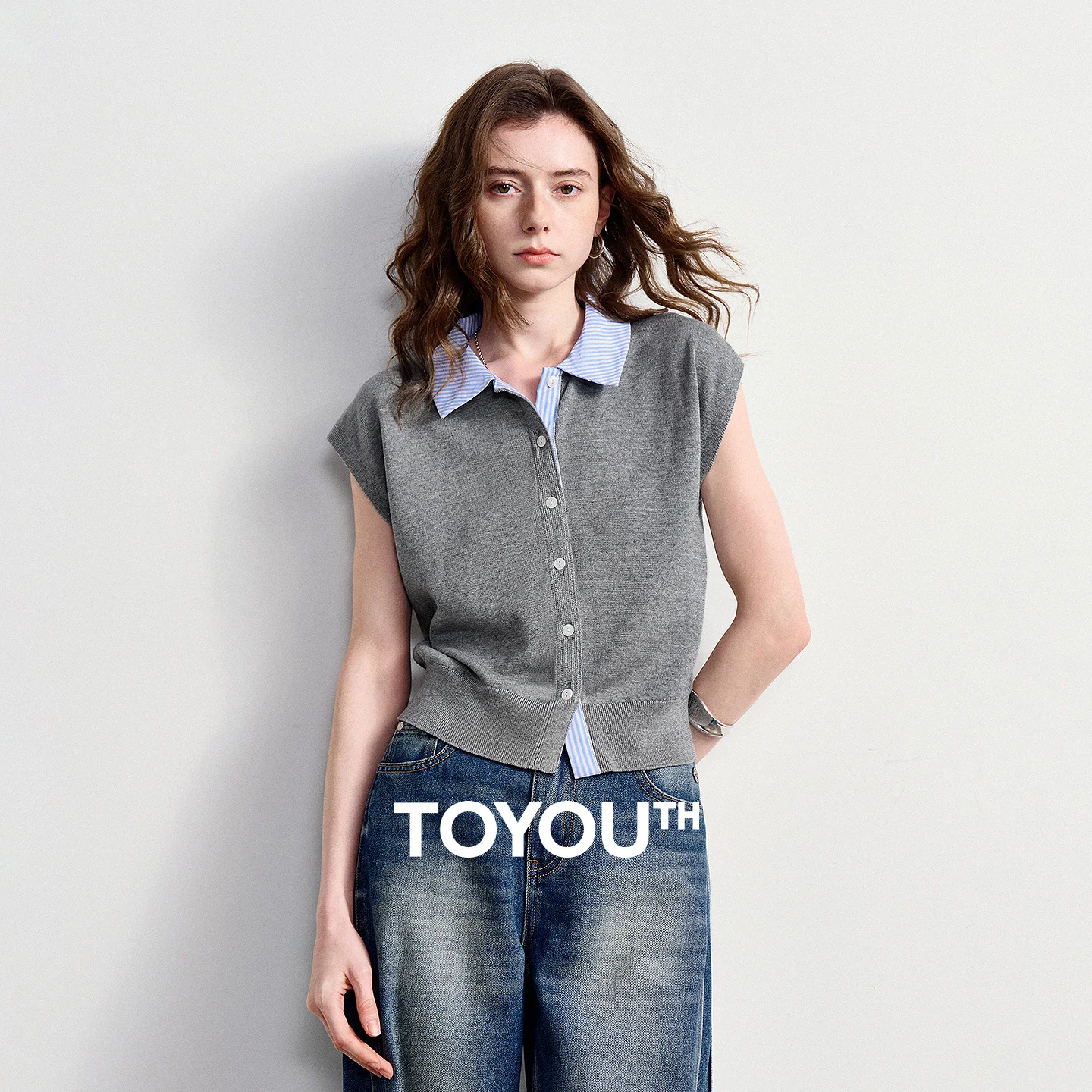 

TOYOUTH Women Knitwear 2026 Summer New Lyocell Two-Piece Color Block Slim Pullover Tops