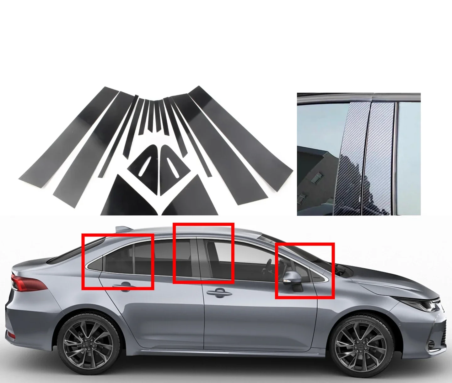 

Silver Carbon Glossy Black Stickers Door Trim Pillar Posts Cover Fit For Toyota Corolla Sedan 2019-2022
