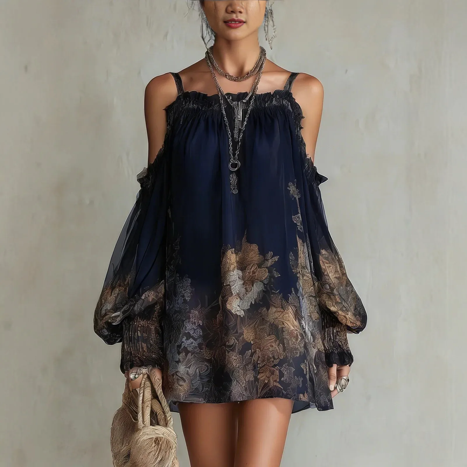 

2026 European and American New Printing Slip Dress Women's Summer Loose Vacation Style Chiffon Skirt