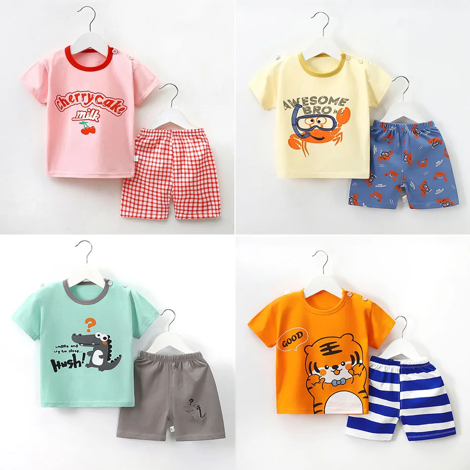 Cotton Comfort Summer Clothing Set Kids Short Sleeve T Shirt and Shorts Outfit Boys and Girls Soft and Breathable Casual Pajamas