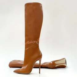 Spiczaste buty z prawdziwej skóry buty na obcasie solidną buty do kolan na seksowne buty damskie designerskich zimowych jesiennych butach casualowych