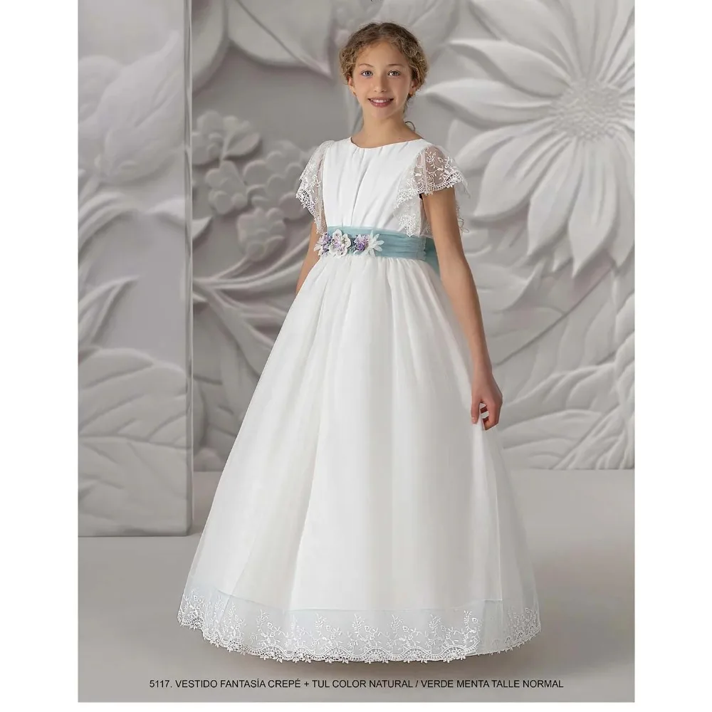 

Customized Florals Flower Girl Dress for Wedding 2026 Bow 3D Flower Ball Gown with Lace Pearls A Line Tiered Princess Kid's Gown