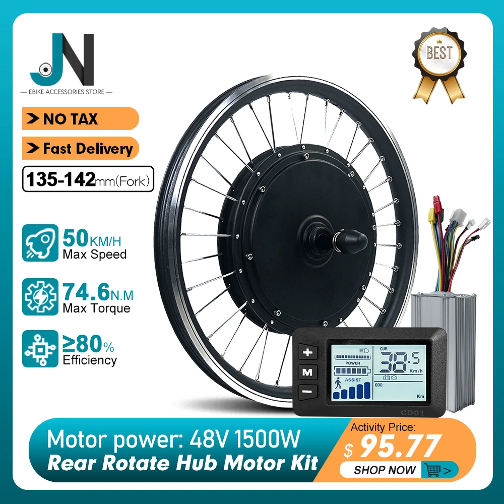 Electric Bike Conversion Kit 48V 1500W Rear Rotate Brushless Gearless Wheel Hub Motor 20-29Inch 700C For Ebike Conversion Kit