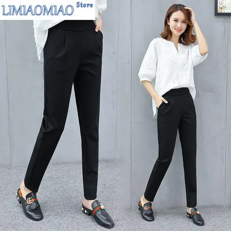 

Black Suit Pants Women Plush Autumn Winter New Loose Pocket High Waist Office All-match Lady Keep Warm Comfortable Trousers