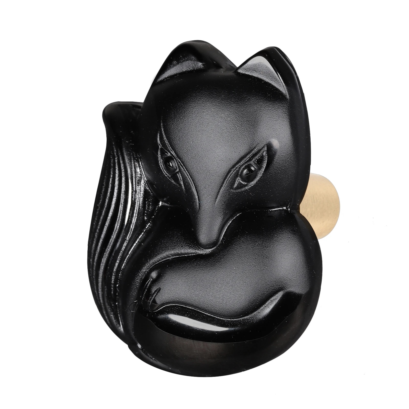 1 Pcs Black Obsidian Stone Fox Knobs With Screws, Hand-Carved Animal Tiger's Head Cabinet Drawer Pull Knobs For Home Decor