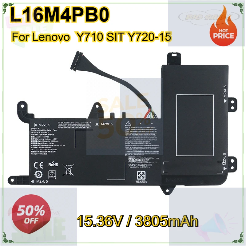 

L16M4PB0 L16S4TB0 Laptop Battery for Lenovo Y710 SIT Y720-15 Bateria 15.36V 3910mAh 60Wh Replacement Battery