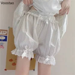 White Ruffles Knickers Women Kawaii Panties Cute Lace Bow Lolita Safety Shorts Pants Girl Elastic Vintage Victorian JK Bloomers