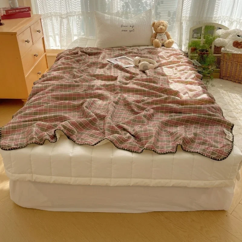 2025 new cotton crepe yarn baby velvet pure cotton sofa blanket nap blanket air conditioner quilt Xia Liang quilt office blanket