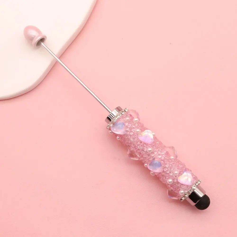1pc Sparkly Heart Diamond Beadable Pen 2-in-1 Capacitive Touch Ballpoint Pen DIY Beadable Touch Screen Pen Gift