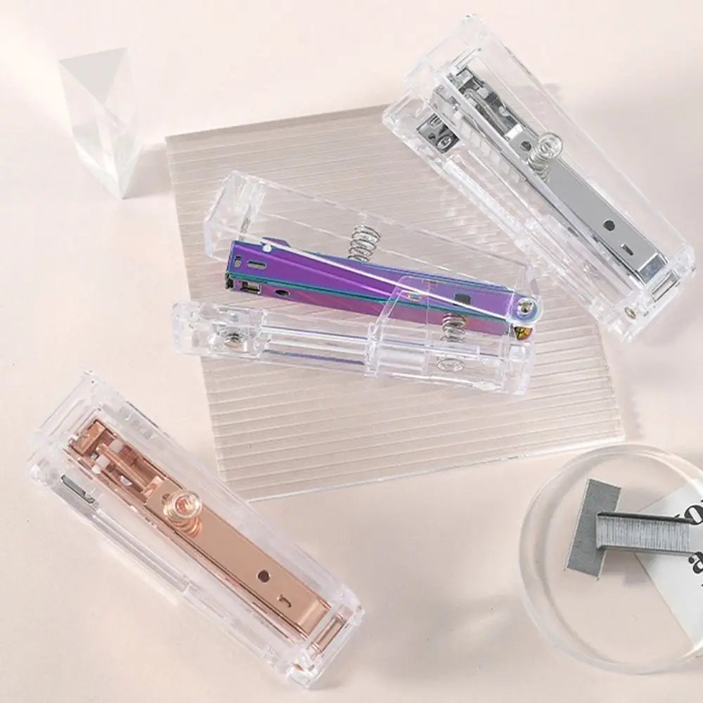 Durable Manual Transparent Stapler Bookbinding Tool Rose Gold Paper Stapler Lightweight Simple Book Binding Machines Student
