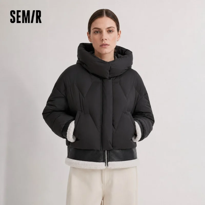 Semir Down Jacket Women Design Patchwork Fake Two-Piece Loose Fashionable 2025 Winter New Hooded Coat Trendy Down Jacket