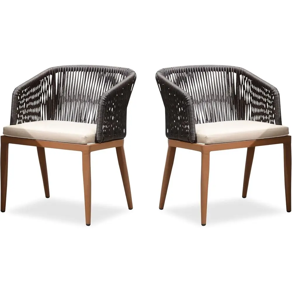 

Всепогодные плетеные уличные обеденные стулья с подушками для патио, газона и террасы с отделкой из тикового дерева