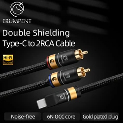 Hi-end kabel Audio typu C do 2RCA 6N OCC pozłacana wtyczka Chip rodzaj USB-C do wtyczki 2RCA do wzmacniacza telefonicznego