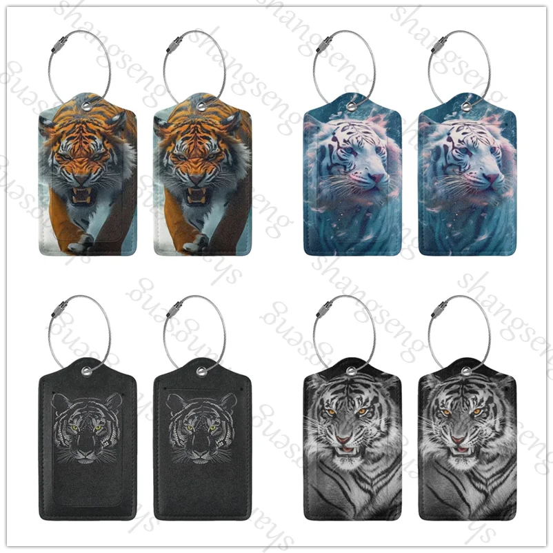 

tiger animal 1Pcs Leather Luggage Tag ID Tags with PU Privacy, Name Address Labels and Heavy Duty Steel Loop