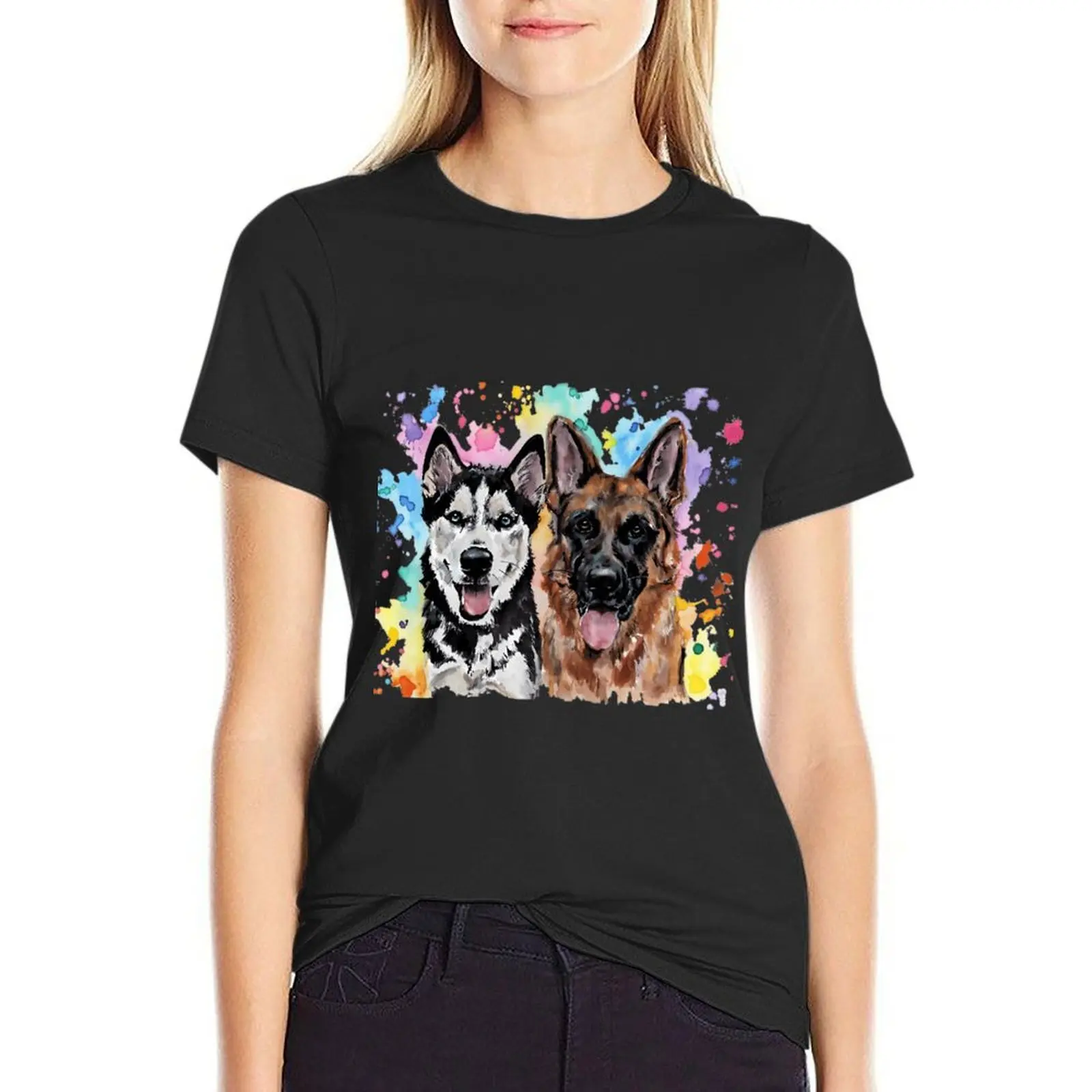 

Watercolour Husky and German Shepherd \t \t T-Shirt Aesthetic clothing customs design your own white t-shirts for Women