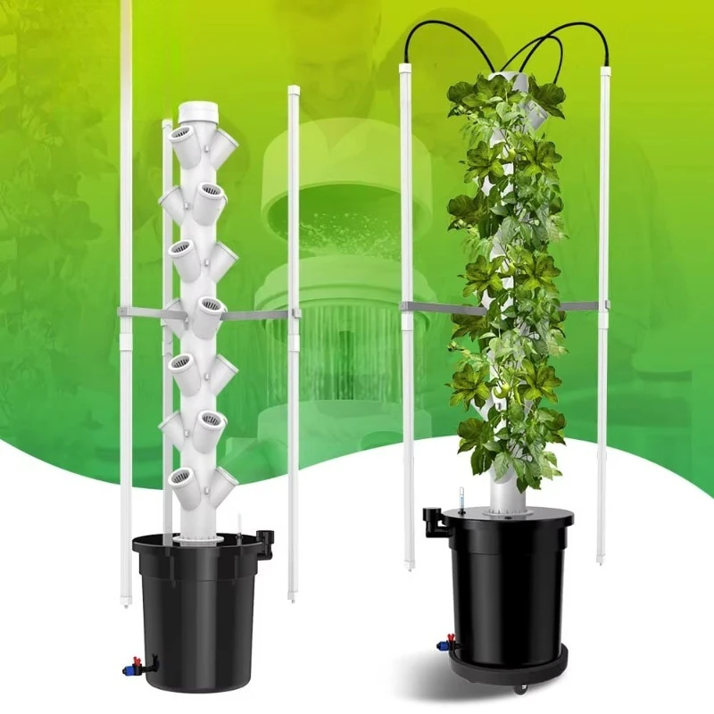 Commercial 21 28 Plants Hydroponic Aeroponics Vertical Tower Set Self Watering Aeroponic Hydroponic-Tower With Lights