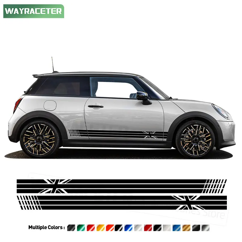 2 Pcs/Set Union Jack Graphics Vinyl Decal Door Side Stripes Sticker For MINI Cooper 2024 SE J01 F65 F66 F67 JCW 2025 Accessories