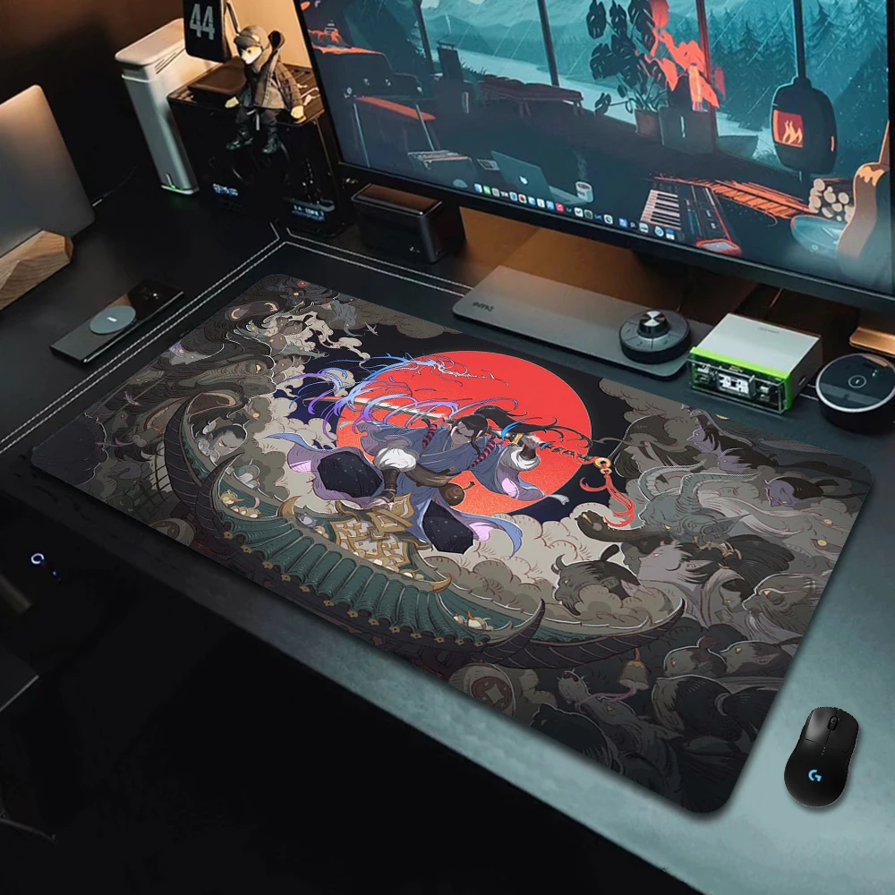 Samurai Arte giapponese Tappetino per mouse di grandi dimensioni Gomma naturale PC Gamer Tappetino per mouse da gioco per computer Tappetino per tastiera con bordo di bloccaggio