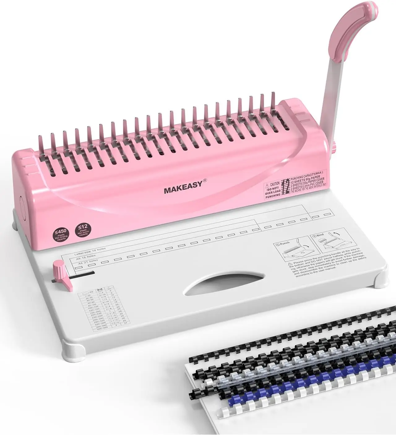 

21-Hole Comb Binding Machine with 100 Spines, for A4/A5/Letter Paper, Easy Punch & Bind