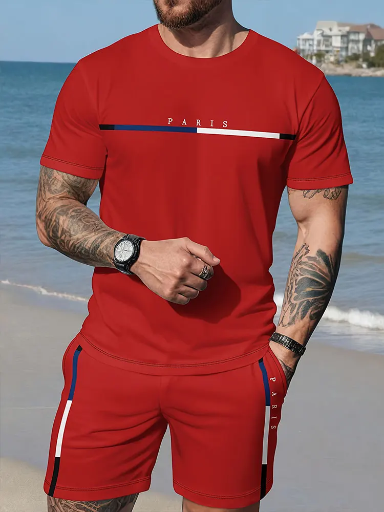 2024 New Summer Casual Men\'s Short-sleeved Top Outdoor Street Fashion Beach Shorts 3D Printed Men\'s T-shirt And Shorts Set