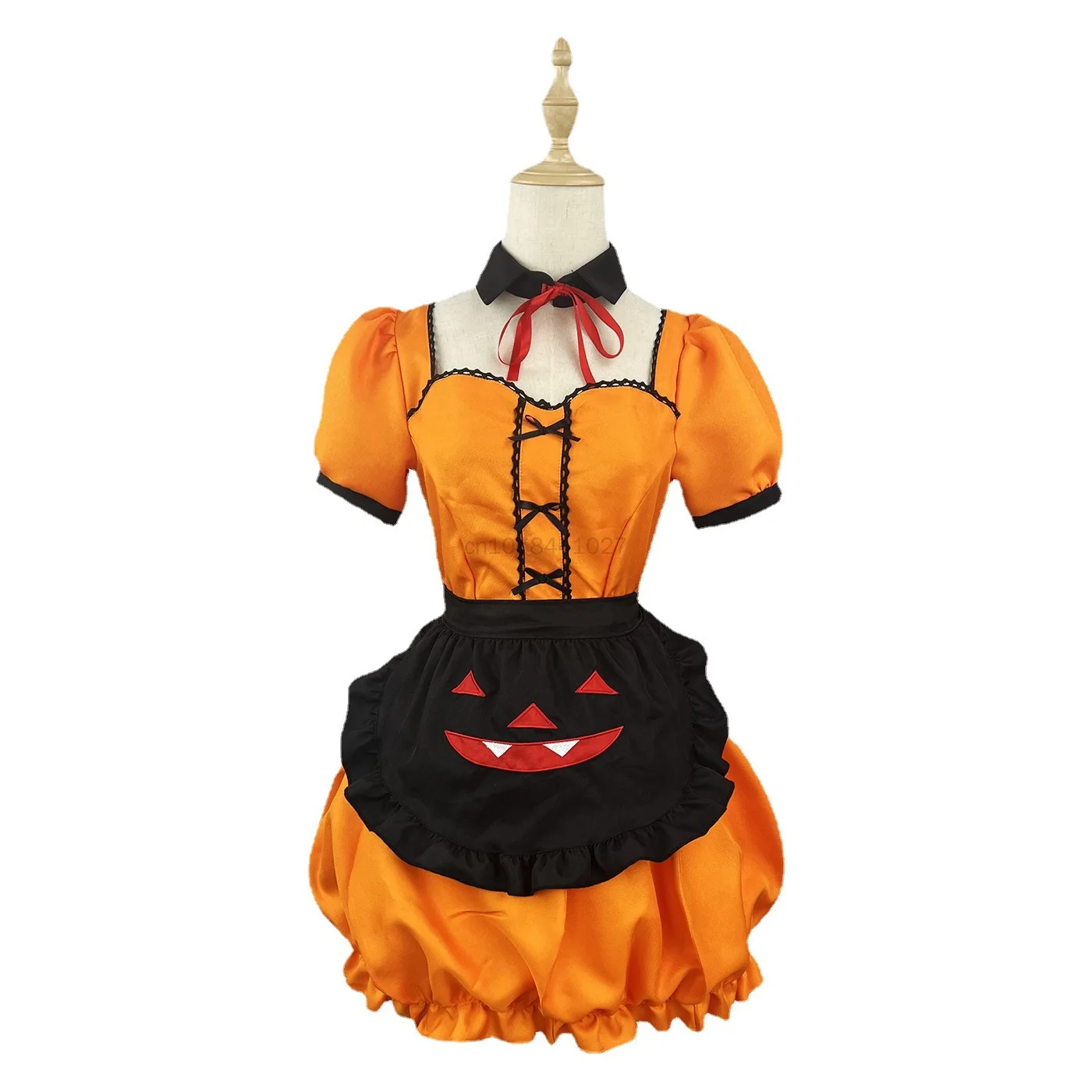 Halloween Kawaii Lolita Anime Girls Cosplay Maid Uniform Set Bat Printed Pumpkin Printed Dress Role Play Costume New