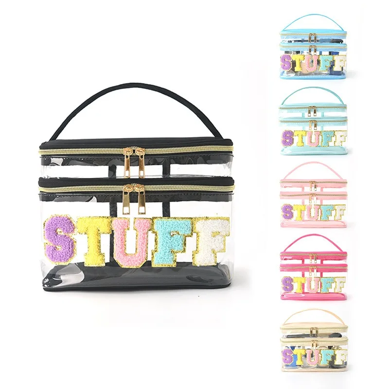 Amazon Embroidery Storage Bag PVC Transparent Double Letter Cosmetic Bag Travel Wash Bag Large Capacity Cosmetic Bag