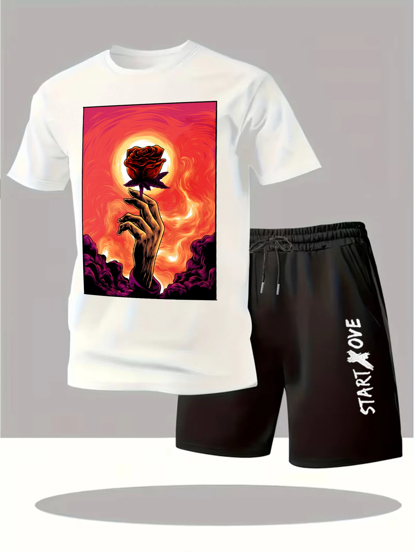 

Мужские комплекты 2025: Новинка! Модный спортивный костюм с принтом, толстовка и шорты, графический дизайн, короткий рукав