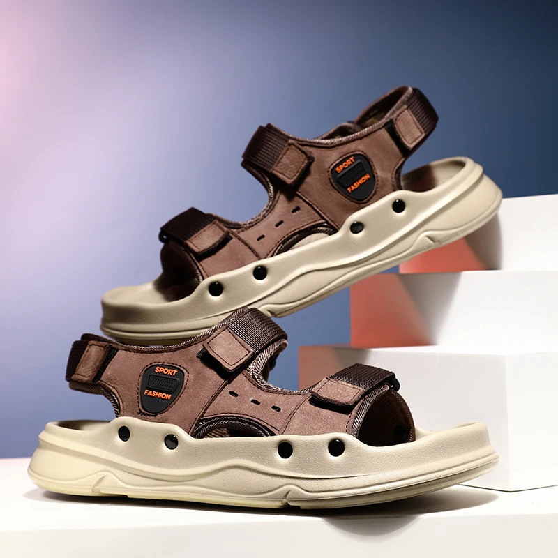 

Men's Summer Breathable Sandals Large Size Thick Sole Non‑Slip Beach Shoes Casual Outdoor Lightweight Sport Sandals