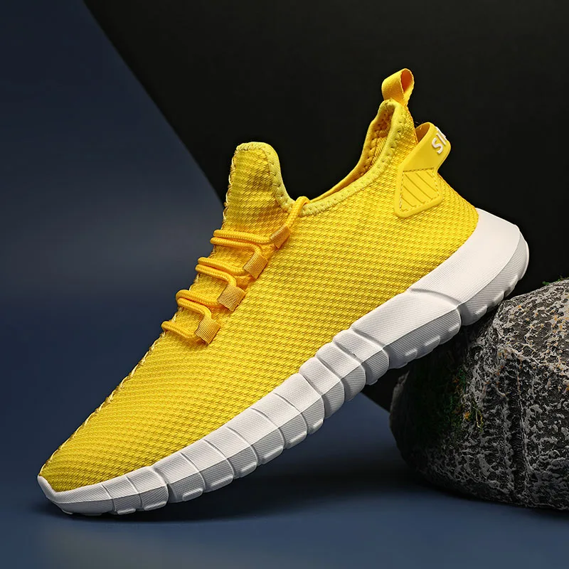 Hot Sale Yellow Cheap Men's Sneakers Big Size 46 Ultralight Breathable Sneakers Casual Men Platform Male Jogging Shoes Trainers