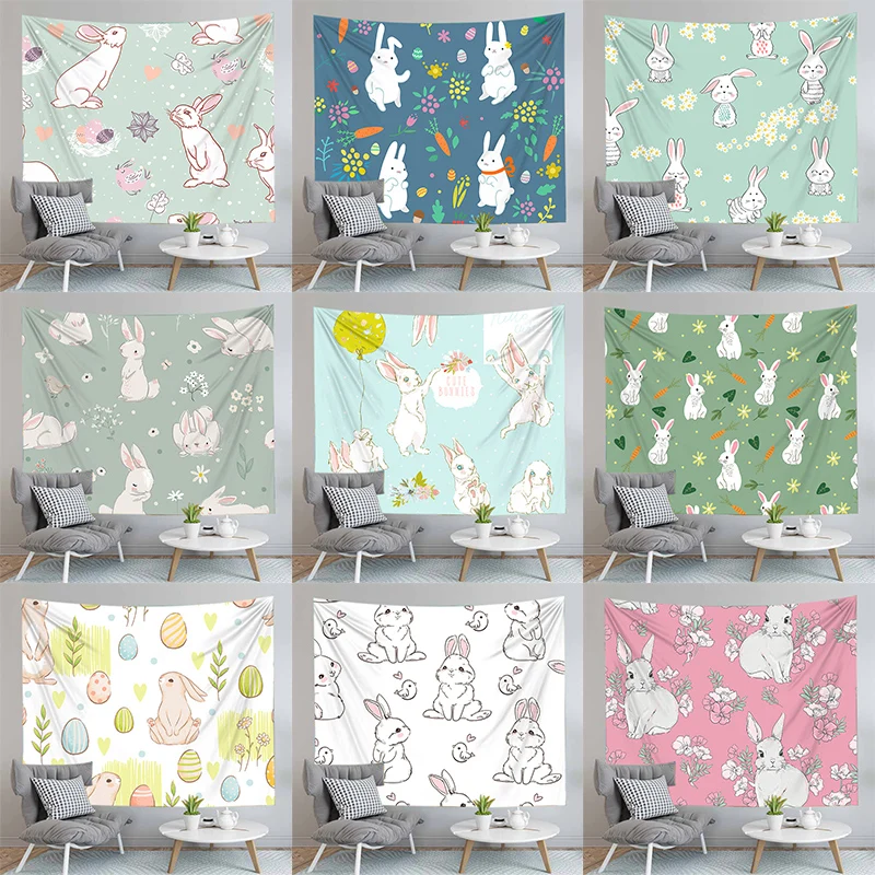 Home Decoration Cartoon Rabbit Printing Polyester Polish on the Wall Hanging Room background tapiz