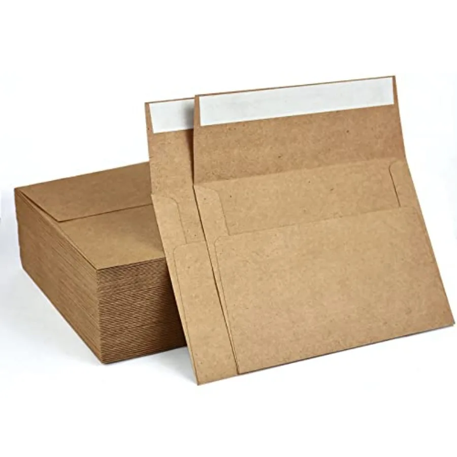 

100 Pack, Size A2, Brown Kraft Paper Envelopes Self Sealing Adhesive Perfect for Weddings, RSVP, Invitations, Baby Shower, Gree