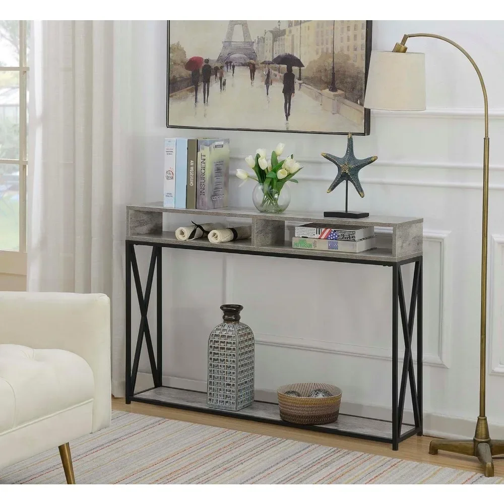 Deluxe Console Table with Shelf Two Separate Storage Compartments for Living Room, Entryway, Foyer, with Metal Frame