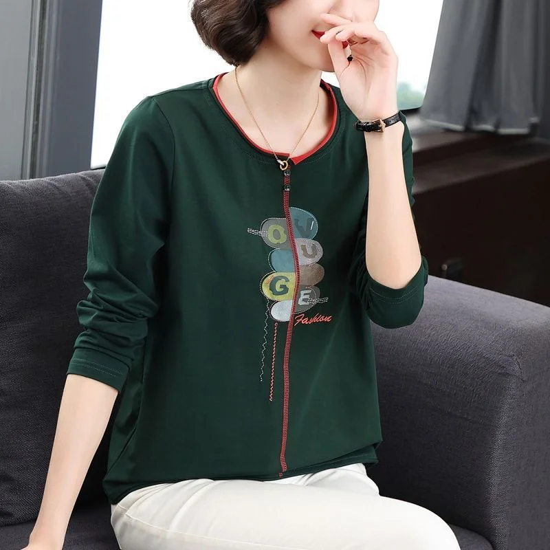 

Женская свободная весенне-осенняя новая универсальная утягивающая модная футболка с принтом, топы с длинными рукавами