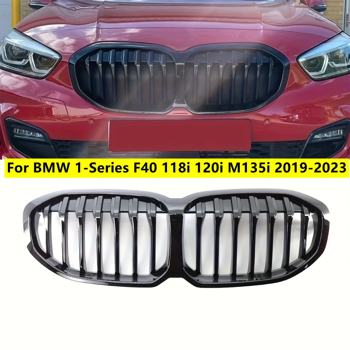 

Глянцевый черный передний бампер, гоночная решетка для почек, спортивная решетка с одной планкой для BMW F40 1 серии 2019-2023