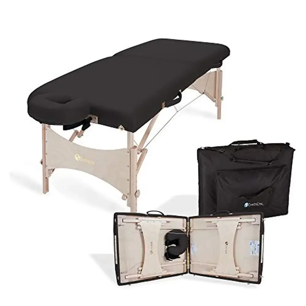 Folding Full Size Physio Table Adjustable Height Deluxe Face Cradle Eco-Friendly Design Earthlite Brand Black Color Superior