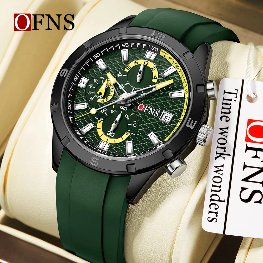 

OFNS 8039 Модные мужские кварцевые часы, многофункциональные мужские часы с тремя глазами и шестью иглами, водонепроницаемый календарь