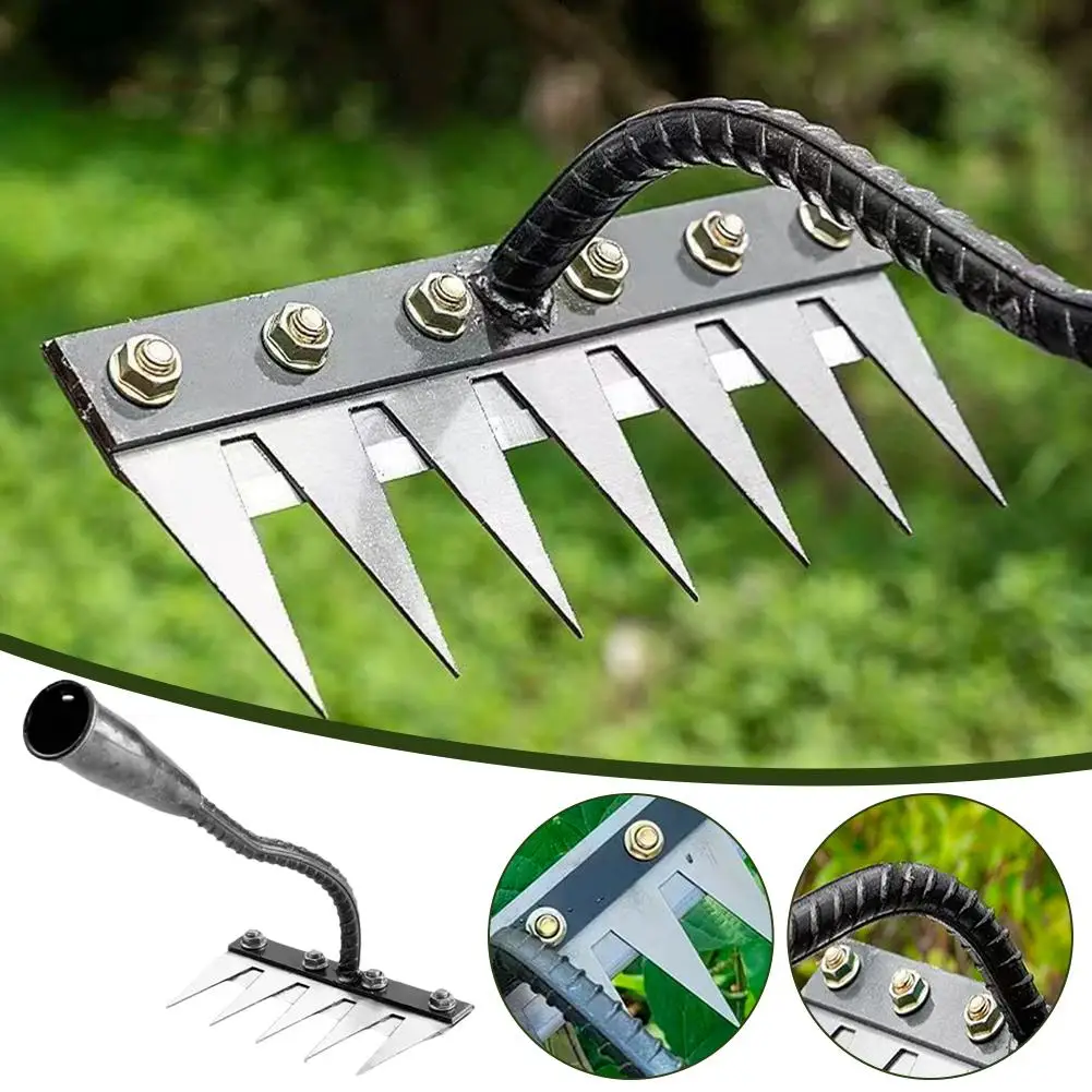 5/6/7/8 Tooth Weed Rake Handheld Garden Tool Manganese Weeding Rake Removal Hand Soil Loose Tool Steel Gardening Z0O2