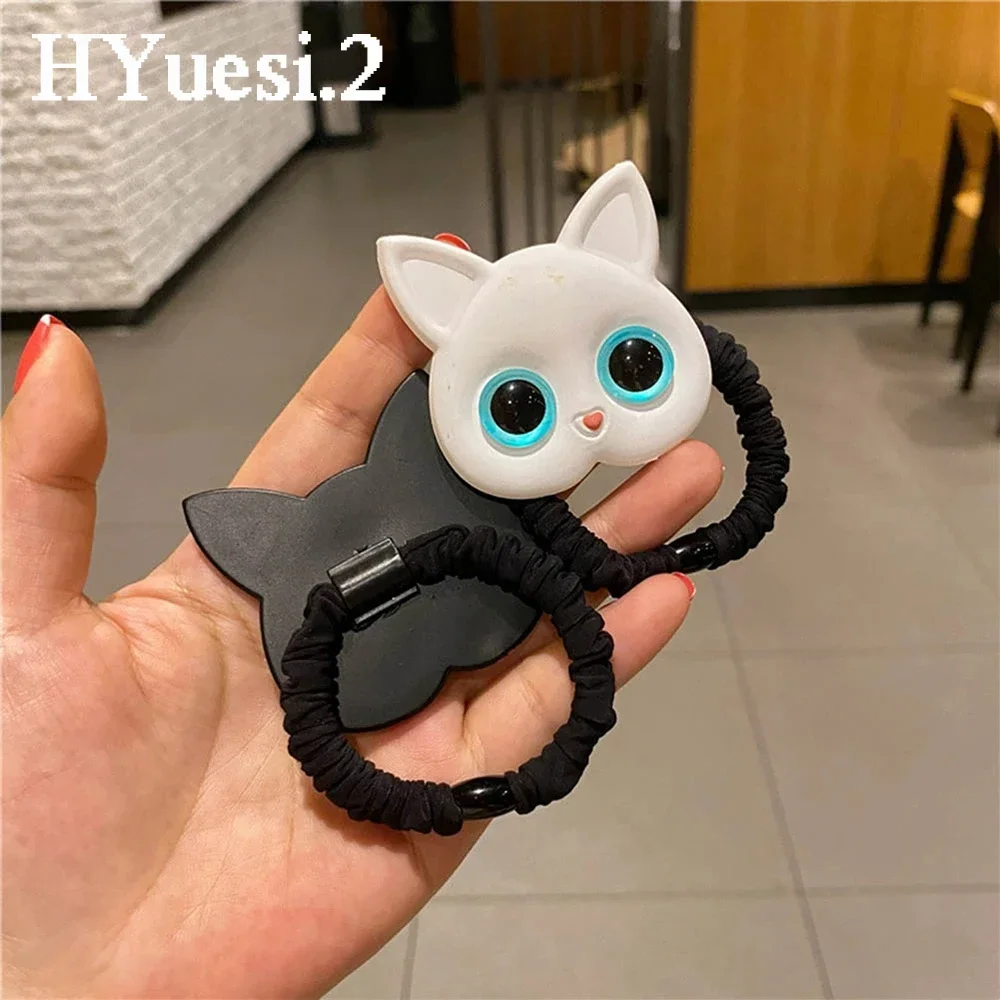 Baby Cartoon Black White Cat Hair Bands Children Elastic Ponytail Holder Rubber Bands Women Hairband Summer Headwear