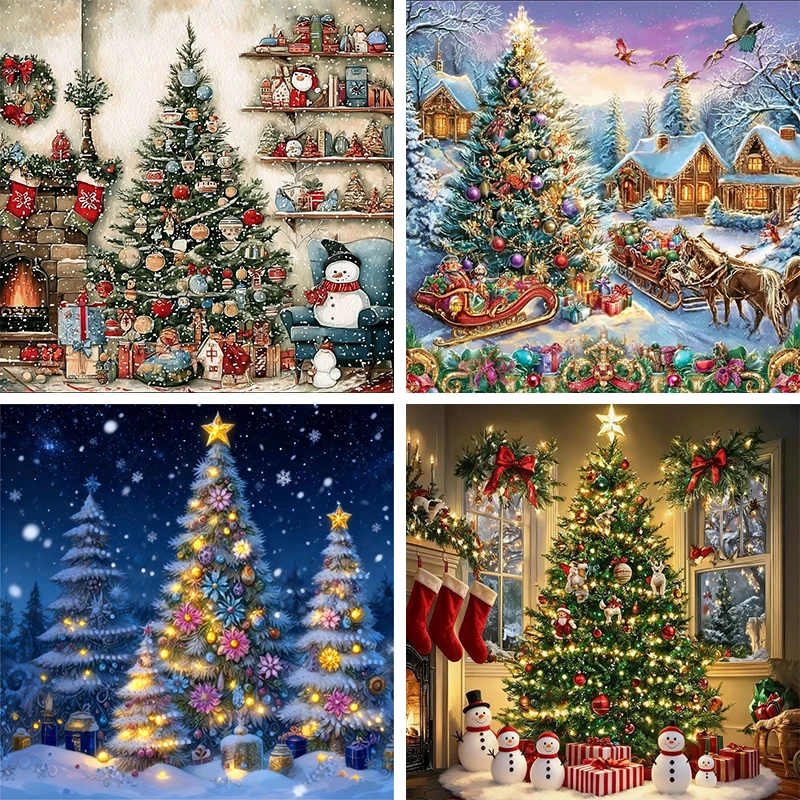 

GATYZTORY Tree Diamond Embroidery House Pattern For Adults Beginners Painting Winter Landscape DIY Diamond Mosaic Home Decor