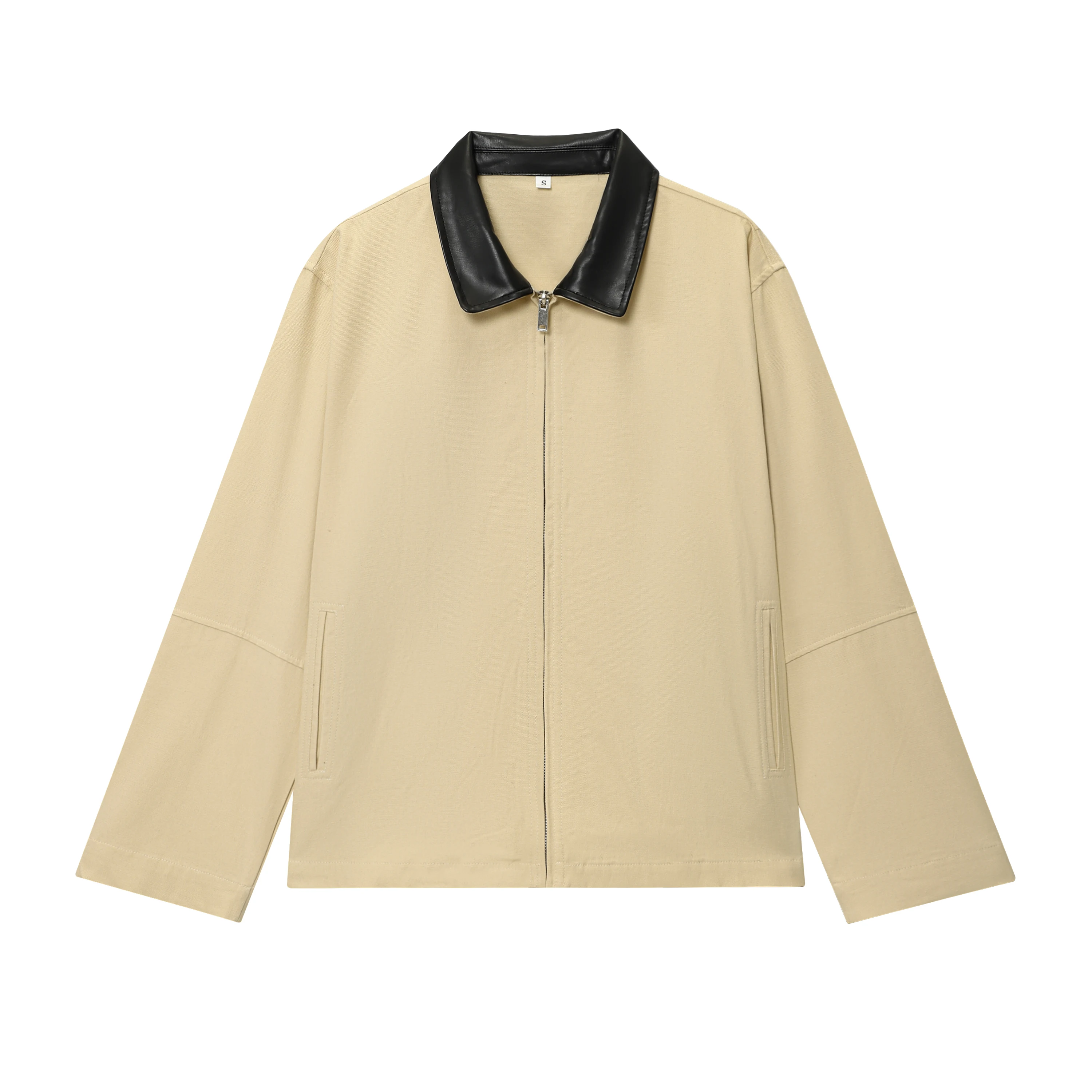 

Spring/Summer New Arrival Women's Leather Collar Patchwork Jacket Casual Fashion Zipper Pocket Lapel Design Jacket