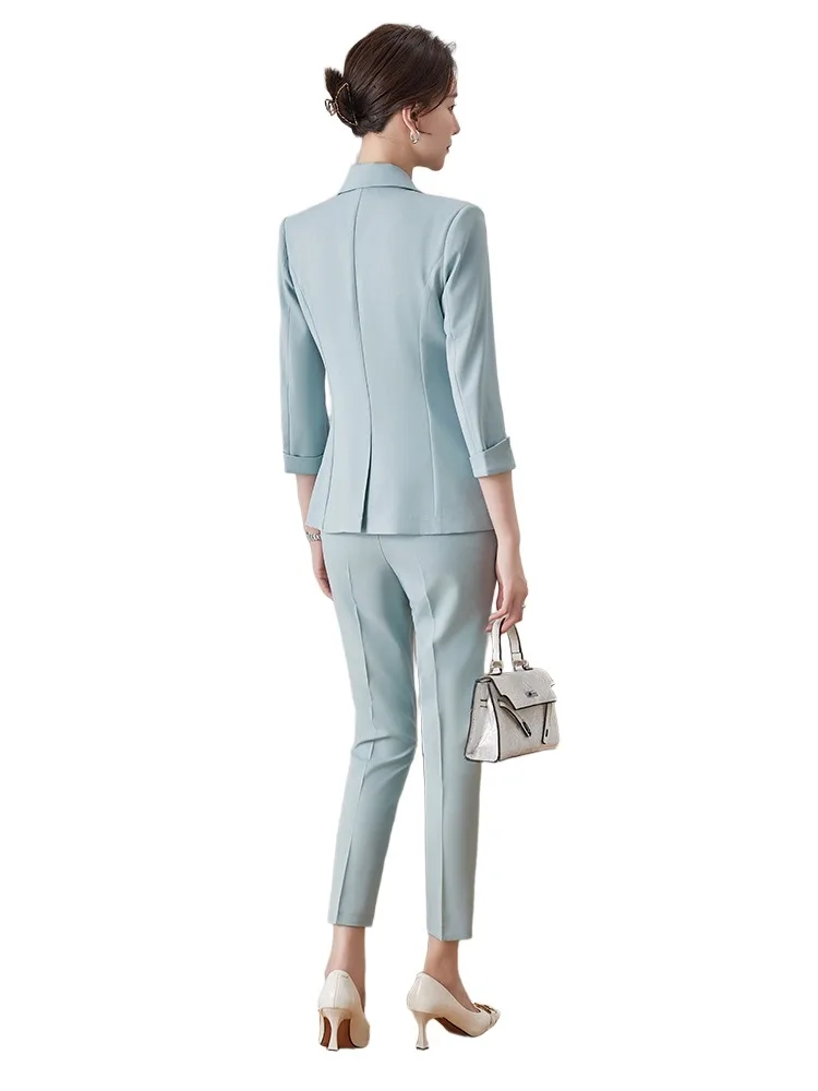 Women's 3/4‑sleeve blazer, new seasonal high‑end interview professional outfit, two‑piece set with jacket and trousers