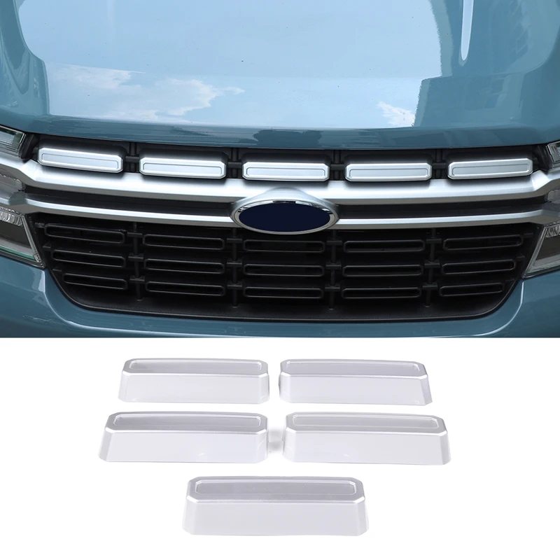 

For Ford Maverick 2022+ ABS Plastic Silver Car front hood grille protective cover Trim Exterior Accessories 5 Pcs