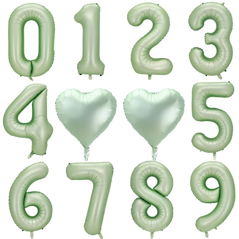 Cream Color Green Number Balloons 1-9 Large Digital Foil Helium Ball Girl Kids Adult Happy Birthday Party Decoration Wedding