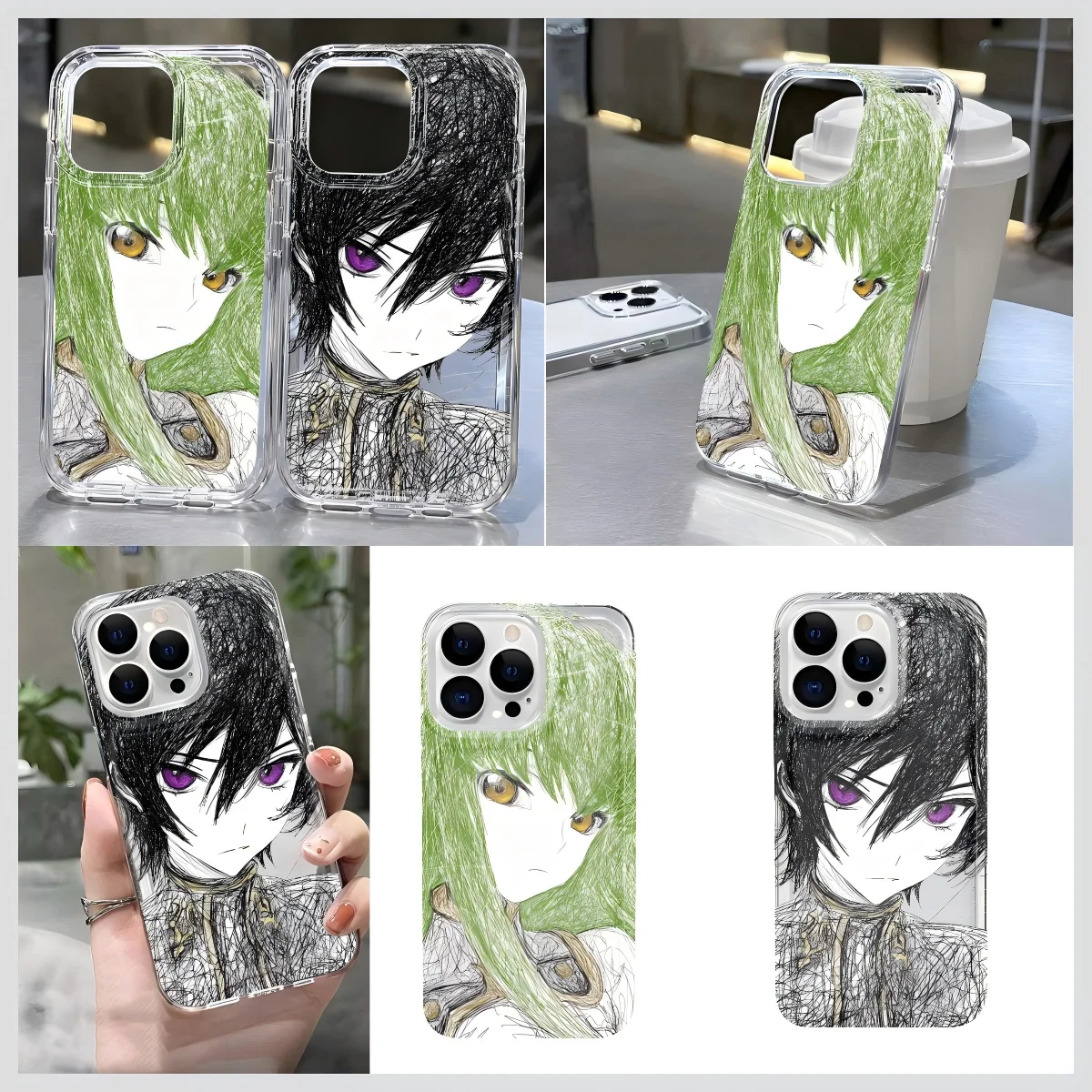 Anime Couple Sketch Phone Case for Samsung Galaxy S25 S24 S23 S22 S21 S20 S10 Note20 Note10 FE Ultra Plus 4G 5G Clear