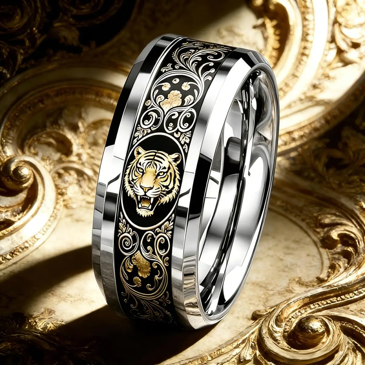 Vintage Baroque Style Majestic Tiger Head Ring Gothic Punk Stainless Steel Rings For Men Women Rock Biker Totem Jewelry Gifts